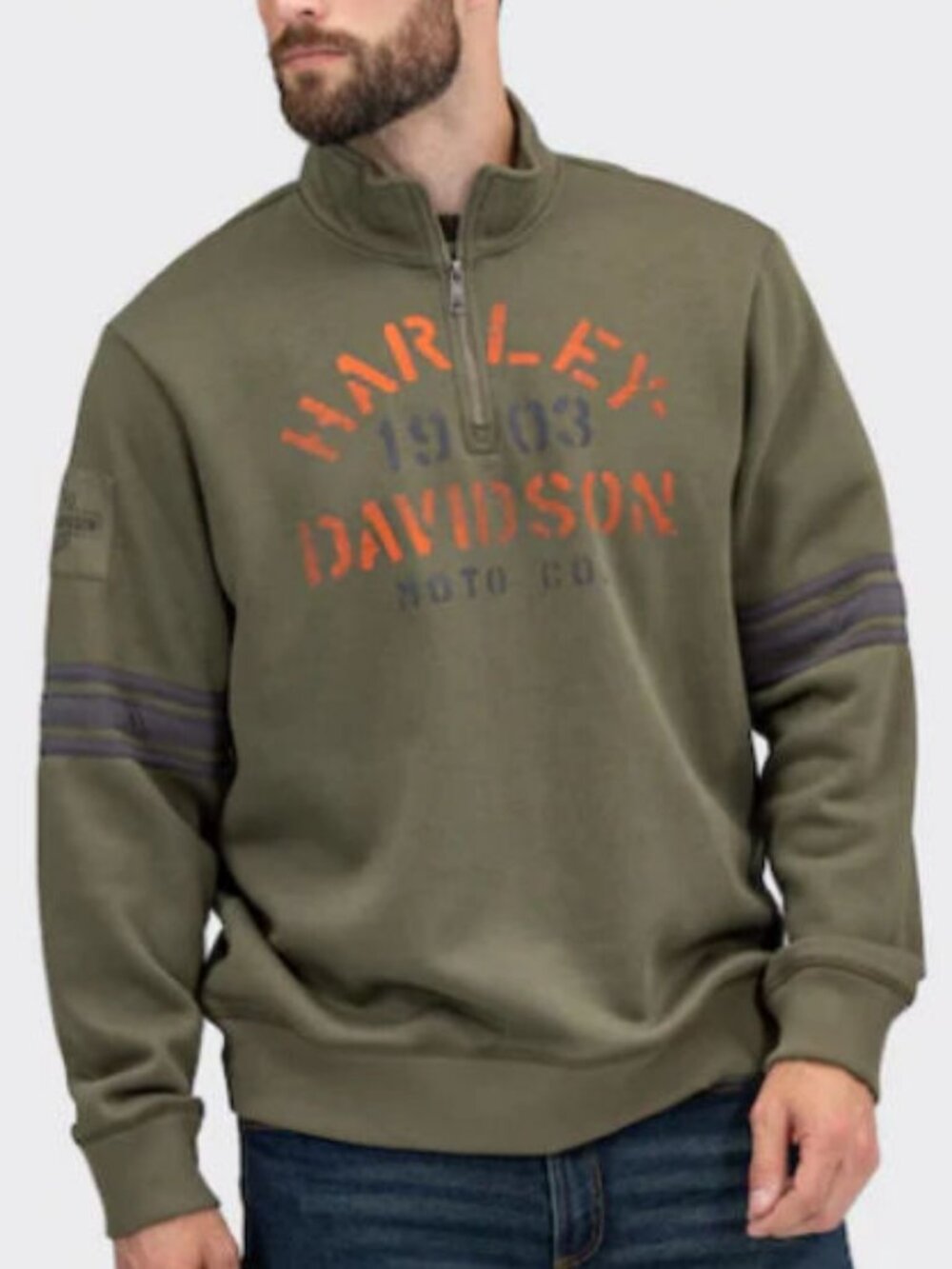Harley Davidson Moto Co. Zip Sweatshirt Men’s Medium Army Green Y2K - Picture 11 of 11